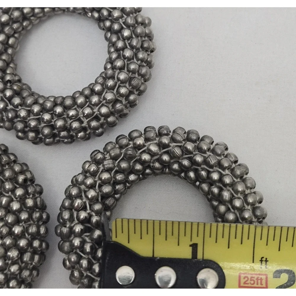 Set of 3 Vtg Silver Beaded Cluster Napkin Rings - Metallic Caviar Ball Texture